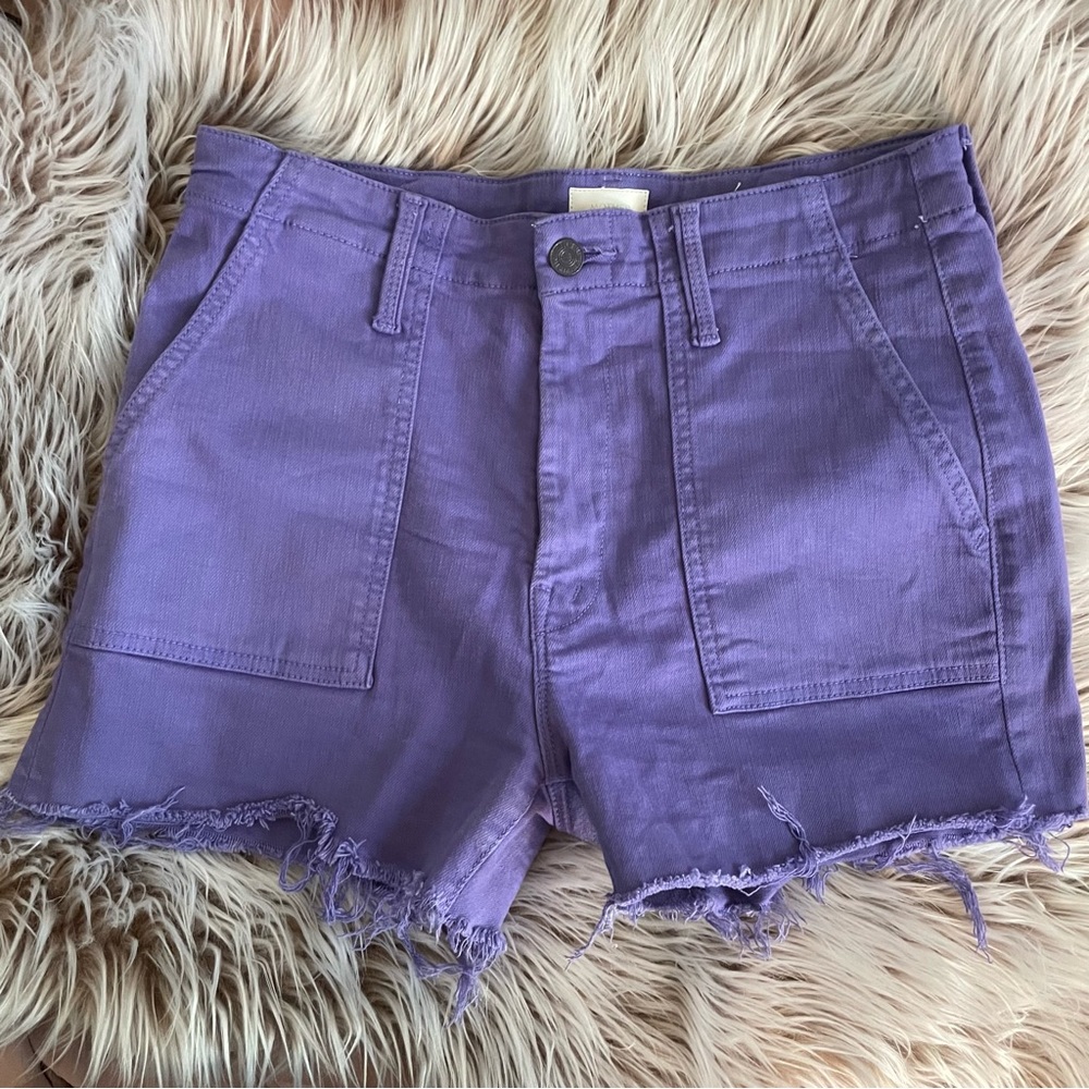 Mother Shaker Crop Purple Denim Shorts